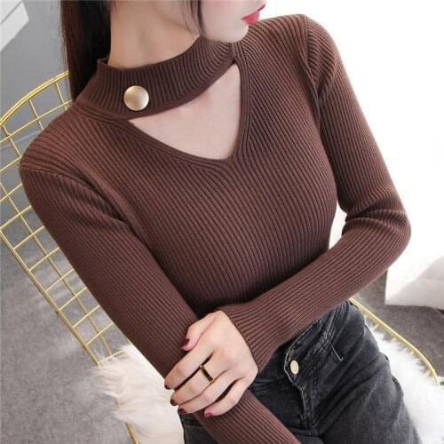 Womens Knitted Pullover Sexy Hollow Beading V Neck Long Sleeves Slim Sweater Wholesale Autumn 2021 New Fashion Lady Clothing