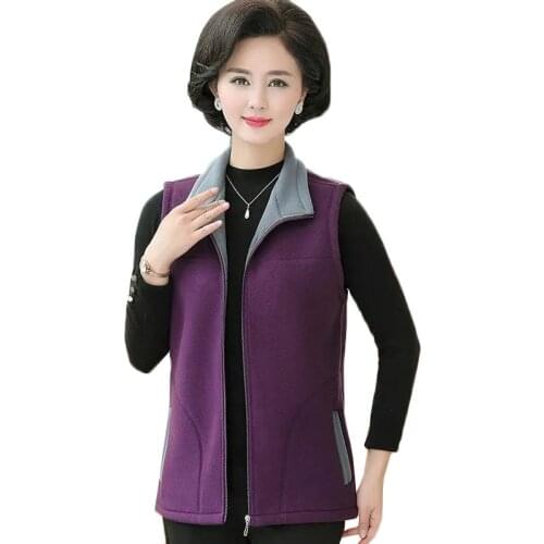5XL Middle-aged Womens Vest 2021 New Autumn Winter Jacket Stand Collar Sleeveless Waistcoat Femmino Plus Velvet Warm Vest Coats