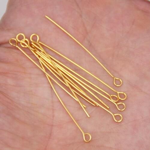 100Pcs 0.7mm 21 Gauge Stainless Steel Gold Color Eye Pins Hooks DIY Earrings Findings for Handmade Crafts Jewelry Making 30/40mm