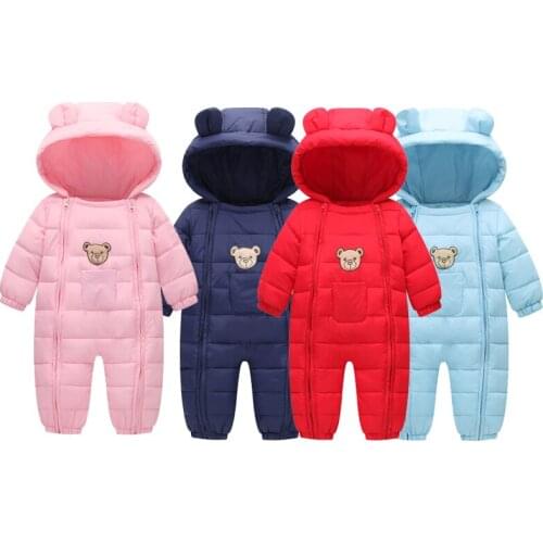 2021 Baby Winter Outerwear Down Jackets Snowsuit Thick Baby Boys Jumpsuit Newborn Hooded Romper Toddler Girls Overalls Coats