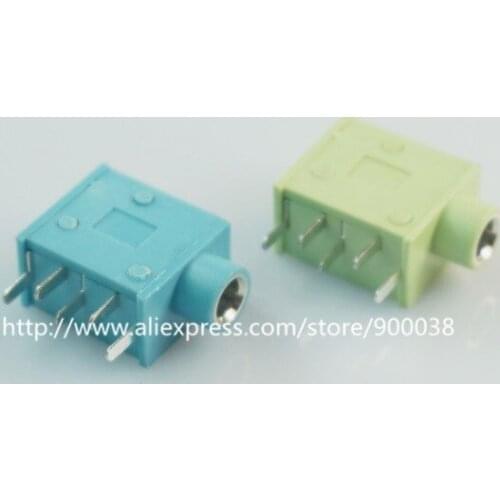 5 pairs /lot phone Jack Diameter 3.5mm through hole RA 5 contacts 3 conductors TRS Audio Connector Socket 2 switch Green Blue