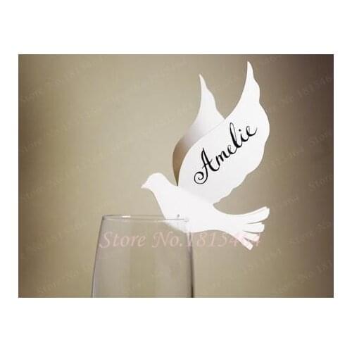 50pcs Dove Love Bird Wine Glass Markers Place Cards Wedding Table Name Number Car Valentines Day Party Decorations