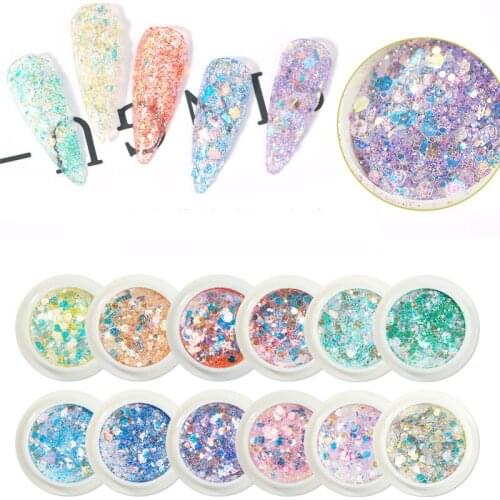 1Pc Holographic Nail Glitter Mermaid Flakes Shiny Iridescent Chunky Sequins Hexagon Mixed Ultra-Thin Colorful Glitter Cosmetic