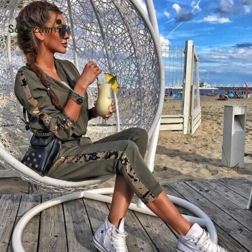 Glitter Side Sequin Tracksuit Women Set Autumn Two Piece Set Top and Pants 2 Piece Set Women Outfits Sportswear Ladies Tracksuit