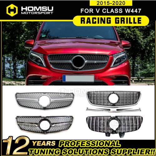 For VITO/V Class W447 Diamond Grille Black Chrome for V260 V250 Front Bumper Racing Grill 2015-2018