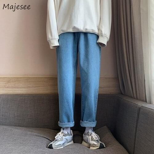 Men Jeans Solid Retro Vintage Streetwear All-match Ulzzang Chic Trendy Straight Loose Leisure Denim Trousers Harajuku Simple Ins
