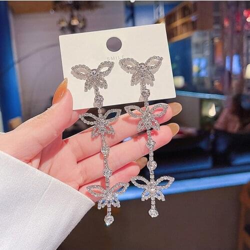 Exknl Long Tassel Animal Drop Earrings for Women Crystal Statement Party Dangle Wedding Boho Big Butterfly Earrings Jewelry 2021