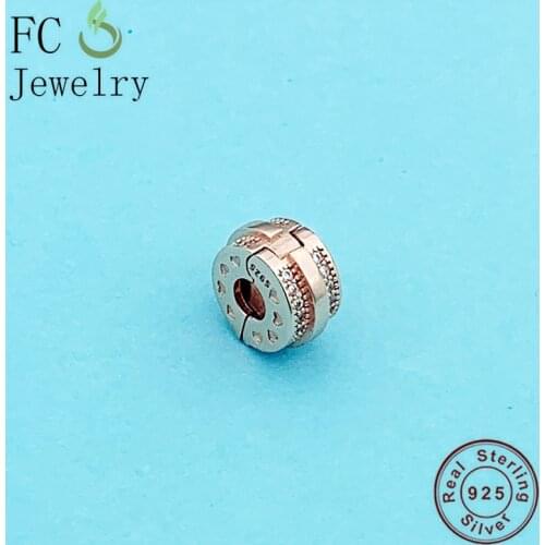 FC Jewelry Fit Original Brand Charm Bracelet 925 Silver Rose Gold Craved Heart Stopper Bead For Making Women Berloque 2020 New