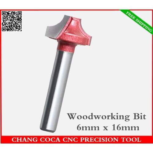 6mm*16mm,Freeshipping CNC solid carbide trimming End Mill,tungsten steel woodworking insert router bit,wood tools,1/4 R cutter