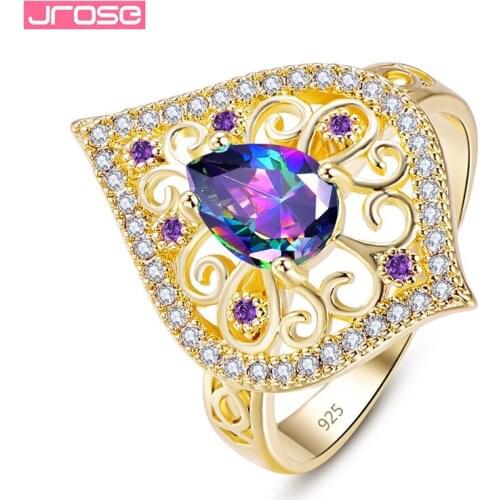 JROSE Exquisite Bijoux Rings For Wome Wedding Sterling Silver 925 Jewelry Engagement Gift Multicolor Cubic Zircon Gold Color