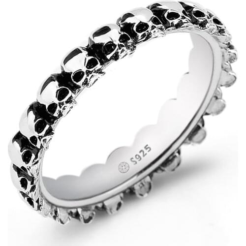 Skull Men Ring Punk 925 Sterling Silver Stackable Devil Head Street Biker Rings for Male Boys Cool Party Jewelry Gift