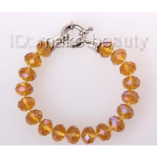 12X9mm round yellow faceted natural crystal bracelet 8" h1814 ^^@^18K GP style Fine jewe Noble Natural jade SHIPPING 6.02