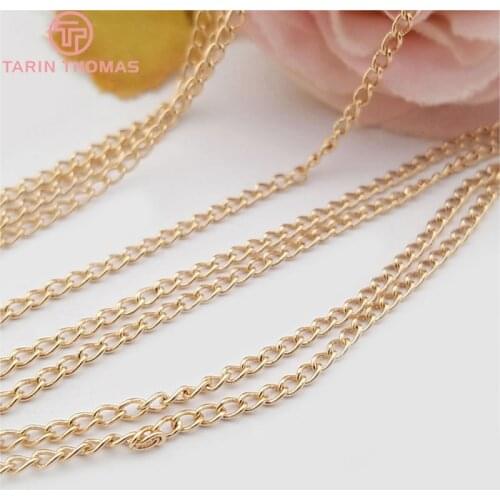 2 meters width 1.8MM 24K Champagne Gold Color Plated Copper Extended Chain Link Chains Diy Jewelry Accessories