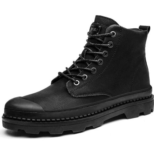 Black Warm Winter Men Boots Genuine Leather Ankle Boots Men Winter Work Shoes Men Military Fur Snow Boots for Men Botas 741