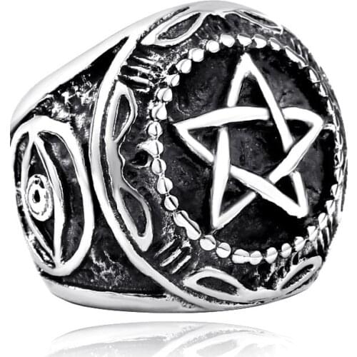 Mens Unique Design Gothic Style Five Star Ring 316l Titanium Stainless Steel Jewelry pentacle ring