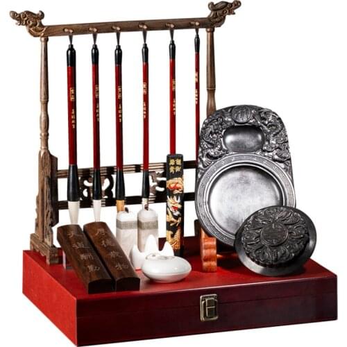 Chinese Calligraphy Brush Pen Set Paperweight Seal Ink Stick Set Chinese Painting Brushes Set Calligraphy Supplies Gift Box Set