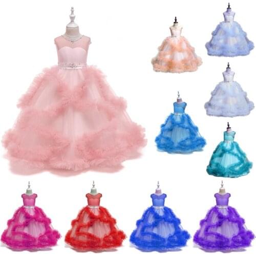 Girl Sleeveless Party Dress Princess Bead Sweetheart Design Flower Summer Ball Gown Girls Dresses