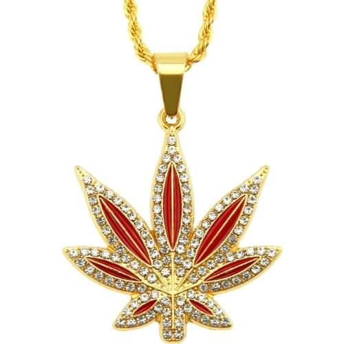 2021 Mens Cool Accessories Hip Hop Hip Hop Jewelry Hip Hop Hip Hop Jewelry Painting Oil Maple Leaf Necklace Cuba Chain Pendant