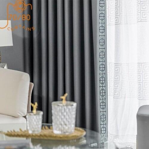 New Chinese Style Luxury Lace Stitching Cotton and Linen Blackout Curtains for Living Room Bedroom Study Customized Finished