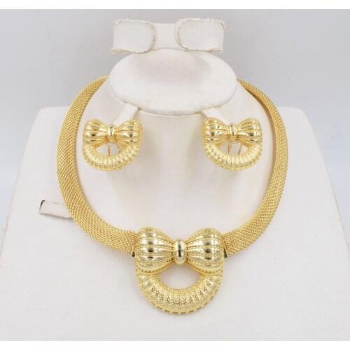 NEW High Quality Ltaly 750 Gold color Jewelry Set For Women african beads fashion necklace set earring jewelry