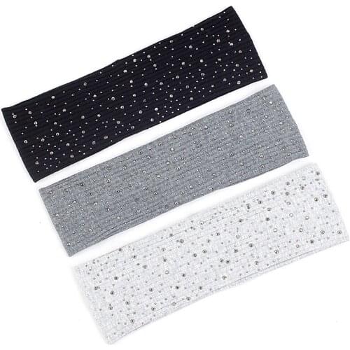 Charm Wood Solid Color Rhinestuds TurbanHeadband Elastic Cotton Hairband Yoga Sports Headwrap Soft Female Hair Accessories