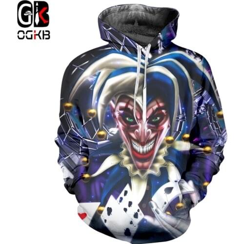 OGKB Hoody Homme New Hooded Streetwear 3D Hoodies Print Poker Joker Funny Plus Size 6XL Clothes For Men Winter Long Sleeve