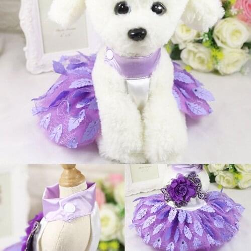 Dog Dress Wedding Shiny Leaves Party Princess Flower Lace Pet Cat Skirts Veil Dresses for Spring Summer Small Large Dogs Clothes