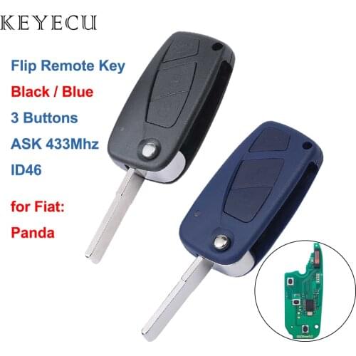 Keyecu Flip Remote Control Car Key Fob 3 Buttons 433MHz PCF7941 ID46 Chip for Fiat Panda 2003 2004 2005 2006 07 08 09 10 11 2012