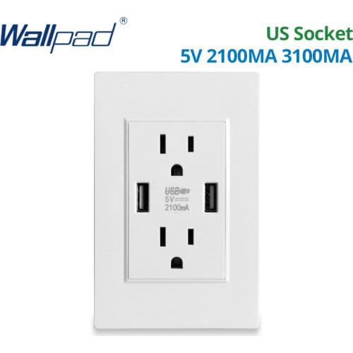 US Socket With 2 Usb Port Charger 5V 2100mA White Wallpad Luxury Wall Double USB Electric Power Outlet PC Panel
