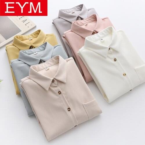 Simple Design Corduroye Shirt Women 2020 Autumn Ladies Long Sleeve Blouse and Tops Solid Color Casual Large Size Loose Blouses