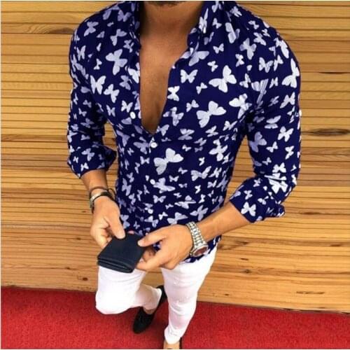 Butterfly Print Shirts For Men Long Sleeve Casual Daily Mens Shirt Holiday Night Club Fashion Camisas Oversized Streetwear
