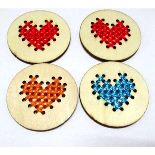DIY love gift heart wood cross stitch kit blank wooden hearts keyring diy needle work earring necklace