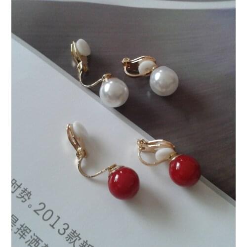 Korea Style Simulated Pearl Earrings White Black Red Ear Clips Non Pierced Earrings Ear Cuff for Women Girls Clip on Earrings
