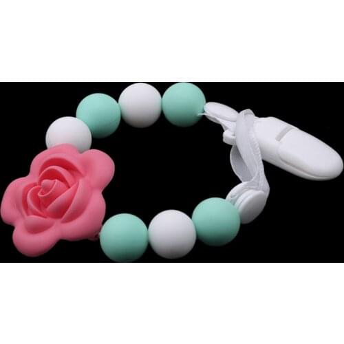 Silicone Pacifier Clips Funny Nipple Chain Safe Teething Chains for Baby Rose Flower Bead Infant Attache Sucette Dummy Clip