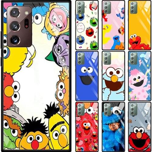Sesame Street Glass Case For Samsung Galaxy Note 20 Ultra 10 Plus 5G 9 8 10Lite Soft Black Frame Cover Transparent Coque
