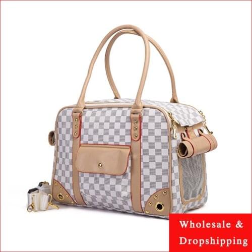 Pet Carrier Shoulder Bag Fashion Luxury PU Leather Small Cat Dog Carrier Bag Outdoor Travel Tote Bag Portable Pet Dog Handbag