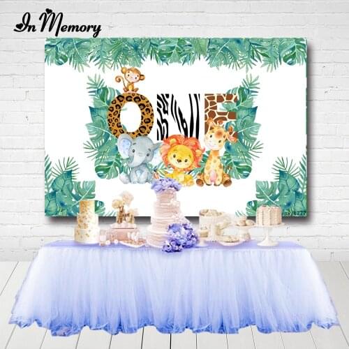 InMemory Jungle Theme Background 1st Birthday Safari Animals Zoo Photo Backdrop Lion Elephant Animals Boy Baby Party Banner