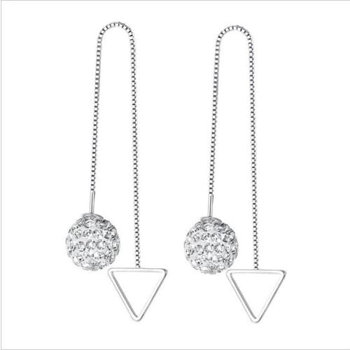 TJP 2018 Hot Sale Female Crystal Ball Drop Earrings Jewelry Girl Trendy Triangle 925 Sterling Silver Earrings For Women Bijou