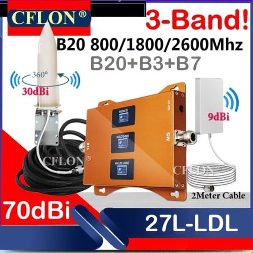 New!!Amplifier 4G Tri-Band B20 800 1800 2600Mhz 4G CellPhone Cellular Amplifier GSM Repeater 2G3G4G Data Signal Booster Repeater