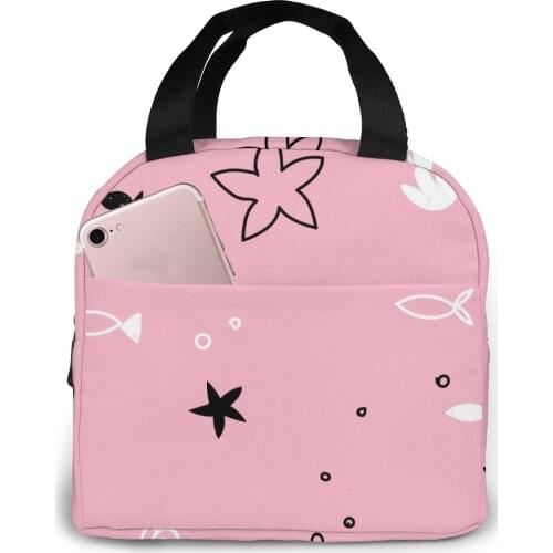 Funny Fish Starfish Shells And Crab Lunch Bag Portable Insulated Thermal Cooler Bento Lunch Box Tote Picnic Storage Bag Pouch