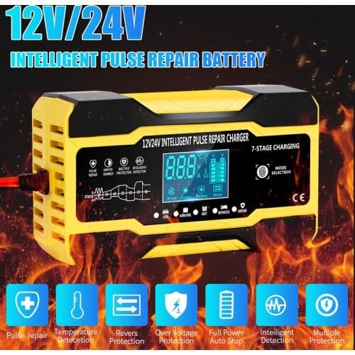 12V 24V 10A Full Automatic Battery Chargers LCD Display Car Battery Chargers Smart Power Puls Repair Chargers Wet Dry Lead Acid