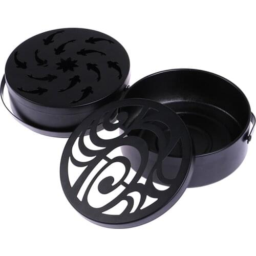 Iron Mosquito Coil Holder Hollow Mosquito Coil Box Round Incense Burner With Handle Home Office Portable Anti Scald Wrought Home