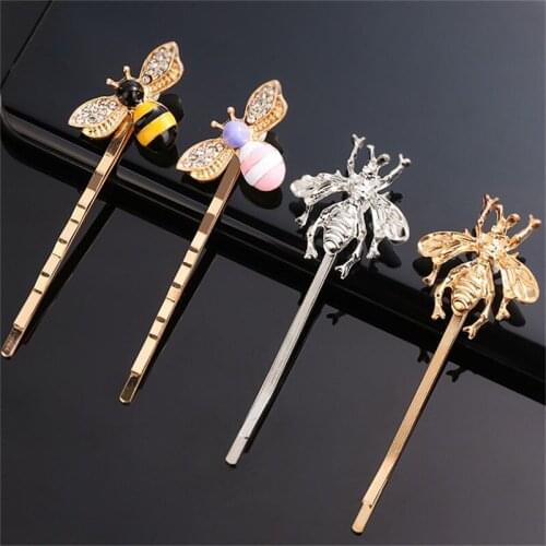 Womens Fashion Style Girl Exquisite Gold Bee Hairpin Side Clip Elegant Hair Clips Barrettes Sweet Headwear Hair Accessories