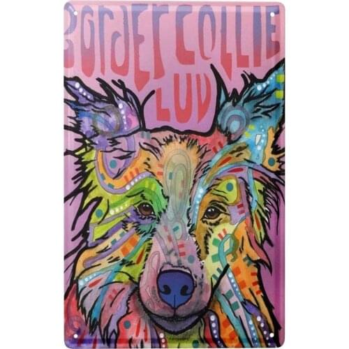 Greasepaint Dog Tin Sign Multicolored Wall Metal Sign Home Decor Plaques Dog Border Collie Kids Room Tin Painting