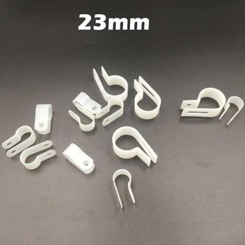 100pcs 23mm White Plastic Wire Hose Tubing Fanstening R-Type Line Card Fixed Cable Tie Mount Organizer Holder R Clip Clamp