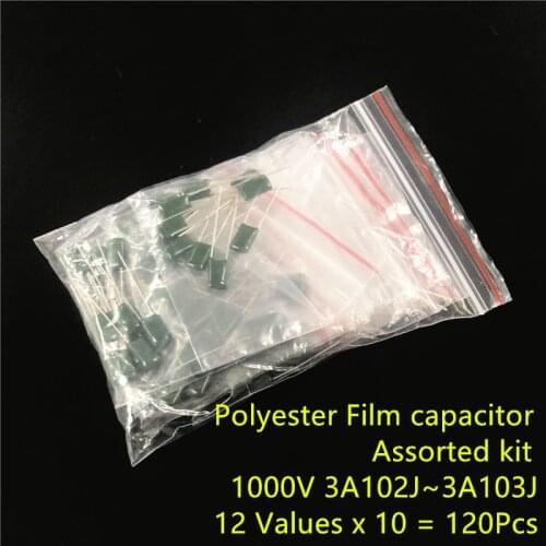 1000V Mylar Film Capacitor assorted Kit 3A102J~3A103J 1nF~10nF 12value x 10pcs