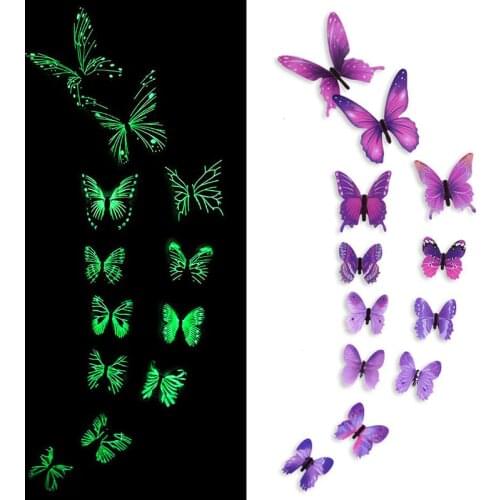 12Pcs Luminous Butterfly Decal Art Wall Stickers Butterflies Glowing Stickers Wallpaper Stars Shine In The Dark Room Home Decor