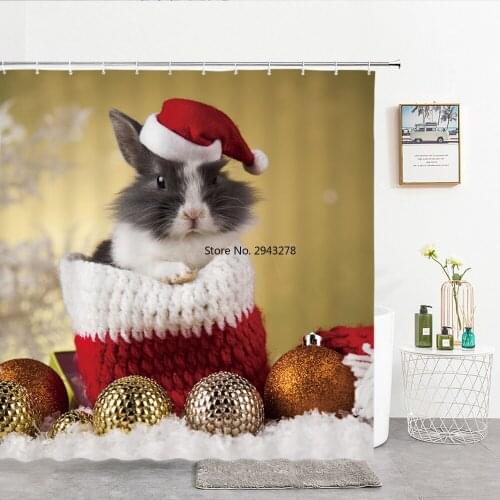 2021 Christmas Trees Bathroom Curtains Snowman Snowflake New Year Xmas Shower Curtains Festival Santa Claus 3d Shower Curtain