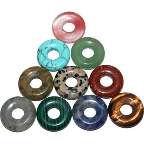 5pcs/lot Natural Stone Opal Agates Jades Tiger Eye Stone Donut Charm Pendant Beads For Jewelry Making DIY Necklace Earrings 18mm