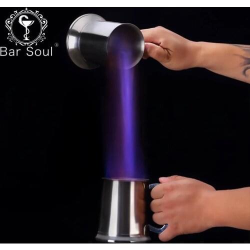 Bar Soul 560ml Blue Blazer Mug Stainless Steel Handle Goblet Of Fire Special Cocktail Professional Bartender Tools